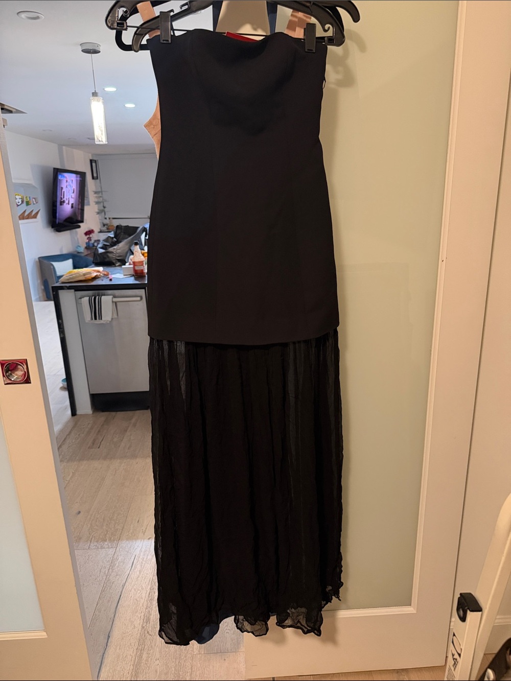 Black Strapless Maxi Skirt with Sheer Lower Panel